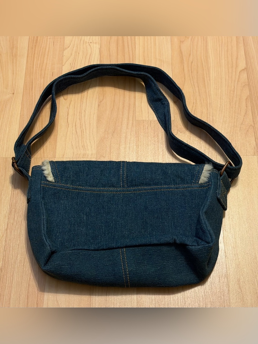 Roxy Jean Vintage Y2K Denim Sherpa Shoulder Purse Bag Satchel Women's Surf Swim - Picture 4 of 6